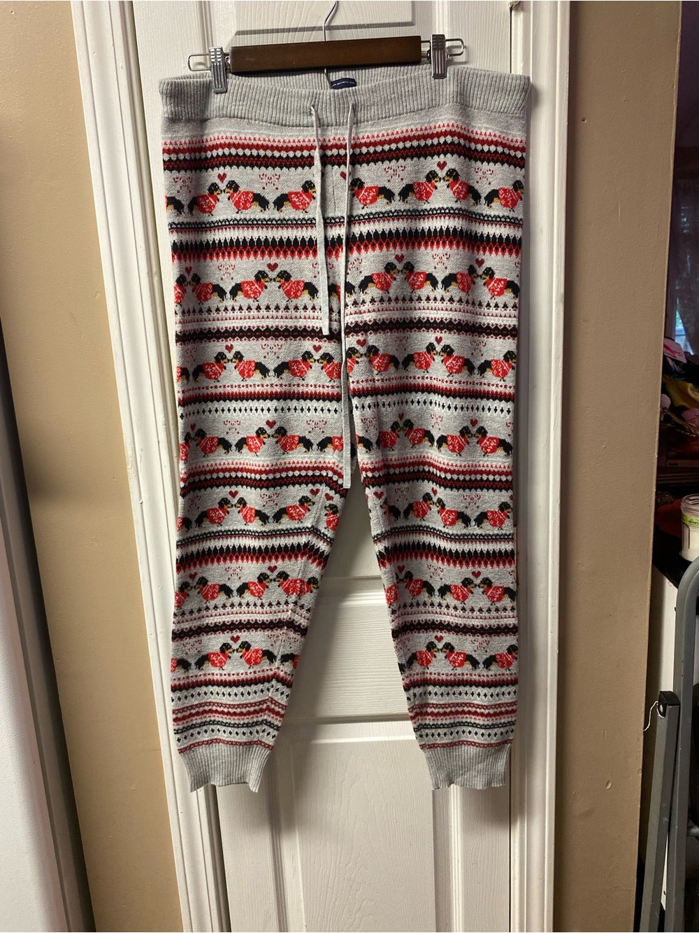 American Eagle Outfitters Grey Knit Joggers with Red Floral Stripe